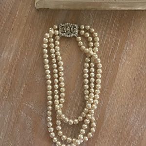 1920 pearl faux 3 strand necklace w original box latausca
